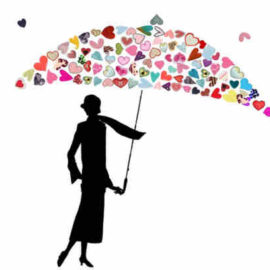 woman under umbrella made of hearts