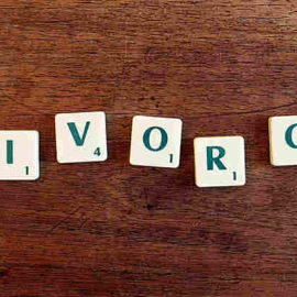 Scrabble letters spelling divorce